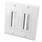 Double Gang Decor Style Brush Bulk Cable Wall Plates (White)