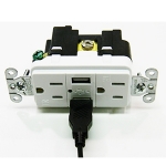 15A, 125V, 2 Pole, 3 Wire Grounding USB Charger Receptacles, White